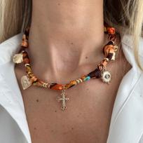 Vintage Silk Scarf Strap Collarbone Necklace Choker Fashion Diamond Love Cross Necklace