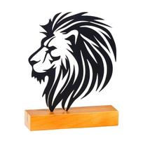 Hollow Out Iron Art Lion Statue with Base Metal Animal Sculpture Table Sign