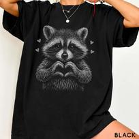 2026 Summer Womens  Cute Raccoon Love Graphic TShirt Unisex Cotton and Breathable Short Sleeve Oversized Loose Casual S