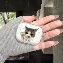 Cat Milk Tea Pattern Earphone Protective Cover Suitable for Airpods 3 2 1 Pro 2 4 Pro3 Transparent Sparkling Powder Anti Drop AIRPODSPRO