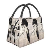 Audrey Hepburn Insulated Lunch Bag for Women Bento Storage Food Boxes Portable Container Cooler Thermal Lunch Box Tote One Size