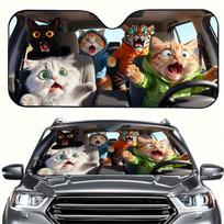 1Pcs Cute Cat Car Windshield Sunshade UV Rays Heat Blocker Keeps Vehicle Cool Unique Design Fit Sedans SUVs Trucks Off Road RVs 70*130cm