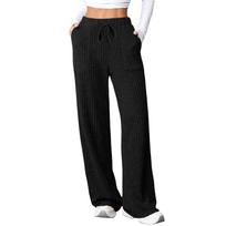 2025 Autumn/Winter Women's Casual Ribbed Pocket Long Pants – European & American Style XL