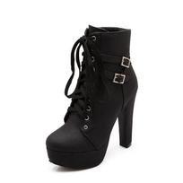 New Women's Pumps Shoes Womens Thick Sole Boots Lace Up Ladies Ankle Boots Comfortable Stiletto Heels Botas Altas Mujer Comfortable Soft Sole Non slip 35