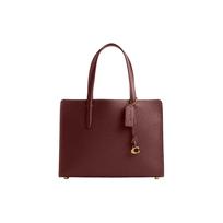Coach Carter 28 Solid Color Logo Tag Pebble Leather Tote Bag Women tote bags Brown Red CJ806-B4WN Basic Set (Bag+Dust Bag)