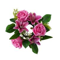Artificial Floral Wreath for Front Door Realistic Large Rose Lily Flower Wreath with Leaves for Spring Valentine's Mother's Day Wedding Home Decor Q