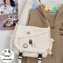 Japanese Style Large Capacity Shoulder Bag, College Style Retro Crossbody Bag, (with 4 Badges) Men's and Women's Fashi Bags