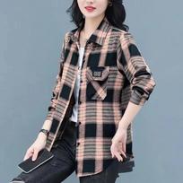 Spring Autumn Fashion Printed Spliced Pockets Plaid Shirt Women's Clothing New Casual Tops Korean Blouse XL