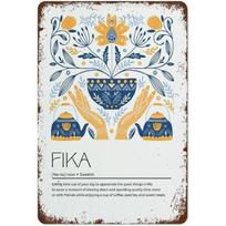 Fika Definition, Scandi Style Folk Art Print, Nordic Decor, Swedish Word Home Decor Metal Signs Tin Sign Vintage Wall Funny Decorations for Bar Cafe 20X30CM