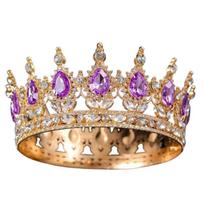 Tortų papuošimai Nuotakos karūnos Prabangus krištolinis Karalienės Princesės tiara Vestuvių vakarėlio reikmenys violetinė/auksas