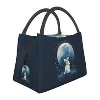 Cute Space Little Bunny Rabbit Insulated Lunch Bag for Women Picnic Storage Food Boxes Container Cooler Thermal Lunch Box Tote One Size