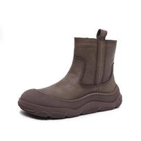 Johnature Thick Soled Round Toe Warm Plush Boots Genuine Leather Retro Women's Cotton Shoes 35