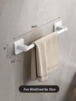 Wall-Mounted No-Punch Towel Rack with Shelf and Single Bar for Bathroom Storage