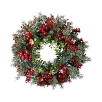 Artificial Red Berry Wreath Indoor Outdoor Front Door Wall Hanging Christmas Holy Berry Garland Holiday 40cm