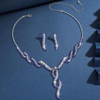 2025 New Design Two-Piece Set Geometric Rhinestone Necklace Earrings Set Women's  Dinner Accessories Suitable For Bridal