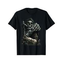 European sizes Humorous Chess Grim Reaper Skull Stylish Gothic Gift T-Shirt for Chess Enthusiasts, Regular Fit S juoda
