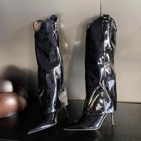 Men Women Winter Boots Pointed Toe Patent Leather Knee High Sexy Thin Heels Prom Female Shoes Warm Protection for Cold Weather Conditions 35