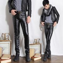 Men's Korean Slim Fit Tapered Leather Pants - Autumn/Winter Casual Wear 29