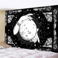 Black and white moon Mandala tapestry Bohemian decoration wall hanging bedroom psychedelic scene starlight art home 74x94cm(29x37in) white