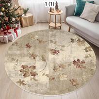 Rustic Vintage Style Plants Print Round Rug Modern Home Decor Carpet Soft Non-Slip Floor Mat for Living Room Bedroom 100cm