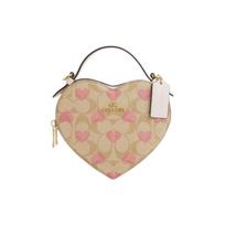 COACH Heart 15 Love Print Pattern PVC with Cowhide Box Bag Shoulder Crossbody Bag Handbag Mini Women's Light Khaki ruda
