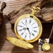Men'S Gold Circular Pocket Watch Vintage Chain Quartz Pocket Watch Souvenir Gift