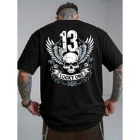Luck One 13 Men'S Graphic Back Print Short Sleeve T-Shirt - Vibrant Yellow with Bold 13, Wings And Skull Design, Breathable Round Neck Casual Summer S