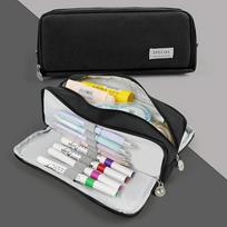 Macaron Color Double Zipper Large Capacity Pencil Bag - Dirt-Resistant Square Stationery Case for Students