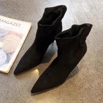 Fashion Retro Brown Faux Suede Boots Women Fashion Pointed Toe Pleated Design Ankle Boots Comfortable Soft Leather Thin Heel Modern Boot 35