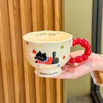 High-value birthday gift, cute polka dot cat ceramic mug, practical souvenir gift box for girls and girlfriends 401-500ml