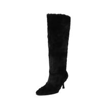 Stylish white pointed hairy long boots Winter Spice Girls European and American warm but high-heeled snow boots 35