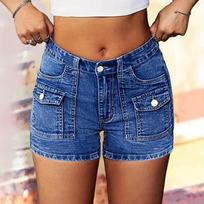 Women's Multi-Pocket Large Hip Denim Hot Pants Shorts M