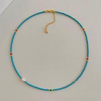 Fine Natural Freshwater Small Pearl Turquoise Head Beaded Necklace Women's Light Luxury High Niche Collarbone Chain