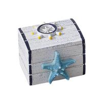 Coastal Wooden Trinket Box Handcrafted Nautical Jewelry Box with Starfish Shells Rustic Decorative Storage Box for Beach Home Decor A
