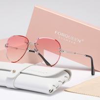 FORQUEEN Women Rimless Pilot Sunglasses Gradient Lens UV400 Ladies Fashion Glasses Casual Outdoor Driving Eyewear Large Frames