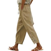Women Pants, Drawstring Adjustable Waistband High Waist Summer Pants, Pure Color Loose Fit Casual Trousers for Travel Work School Daily Wear S