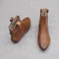 Women Boots Short Genuine leather pointed toe fashionable new flat bottom back zipper short boots for women Fashion Casual 35