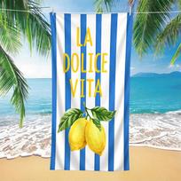 1 LA DOLCE VITA Beach Towel, blue and white striped pattern, made of ultra-soft, quick-drying microfiber, perfect for travel, 75x150cm&1pc