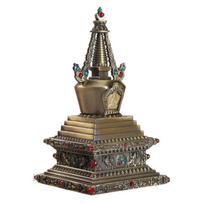 Alloy Tibetan Stupa 17cm Buddhist shrines Decoration with Intricate Gemstones Inlay Gift Desktop Decorations