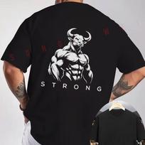 STRONG Beefy Silhouette Pattern Motorcycle T-Shirt back Print Men's Short sleeve O-neck Casual XL