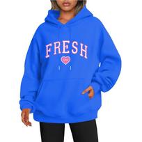 Autumn And Winter Love Letter Printed Large Size Women'S Shoulder Sleeve Hoodie Loose Pullover Sweater XS