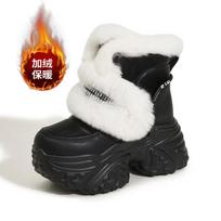 Snow Boots Women 2025 Winter Heightening Women's Shoes New Muffin Thick-soled Fluffy Shoes Piled and Thickened Warm Short Boots 34