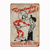 Retro Metal Remember Child Electricity Will Kill You Logo, Child Danger Warning Tin Aluminum Logo, Home School Wall Decoratio 20x30cm（7.8x11.8inch）