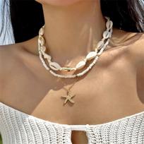 Europe, America, Bohemia Ocean Resort Wind Starfish Shell Rice Bead Multi-layer Necklace Accessories Women's Summer New