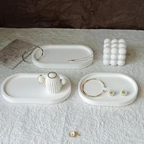 3pcs Oval Silicone Molds for Concrete,Plaster,Epoxy Resin-Multi-Purpose Storage Tray Design with Bowl Plate White
