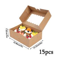 15pcs Gift Boxes with Window Cookie Boxes with Clear Window Brown Bakery Boxes Pastry Containers Folden Gift Wrap Box Kraft Paper Party Favor Boxes 15pcs