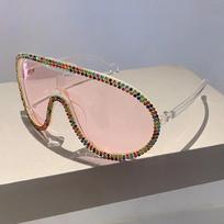 Fashionable Pilot Sunglasses ladies For Female Luxury  Designer Oversized Sun Glasses Vintage Big Frame One Piece Diamond Crystal Shades As the picture