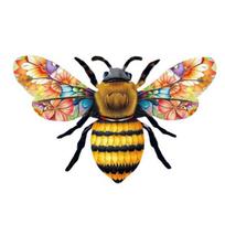 Metal Bee Wall Art Outdoor Large Bee Wall Hanging Sculpture with Floral Wings for Garden Patio Yard Lawn Fence Decor A