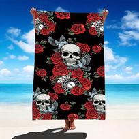Skull & Roses Beach Towel with Birds Patterned Sunscreen And Windproof Suitable For Swimming Pool Camping Travel Blanket 35x75cm&1pc