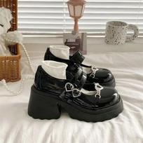 Women's Mid Heel Pumps Spring Metal Chain Mary Jane Lolita Shoes Woman Patent Leather High Heels Gothic Shoes Punk Platform Pump 35